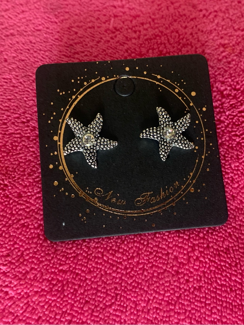 Starfish Rhinestone Stud Earrings - Silver